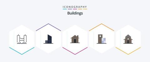 Pacote de ícones planos de 25 edifícios, incluindo relógio. arquitetura. resgatar. lar. Entrada vetor