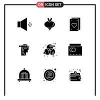 pacote de interface do usuário de 9 glifos sólidos básicos do processo de design de pensamento criativo de circo elementos de design de vetores editáveis
