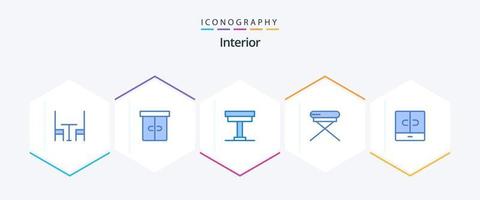 interior 25 pacote de ícones azuis, incluindo decoração. assento. mesa. interior. cadeira vetor