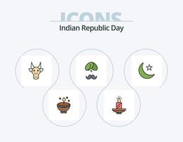 linha do dia da república indiana cheia de ícones do pacote 5 design de ícones. holi. diwali. cara. decoração. comemoro vetor