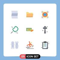 pacote de ícones de vetores de estoque de 9 sinais e símbolos de linha para finanças, negócios em dólar, contas de oração, elementos de design de vetores editáveis
