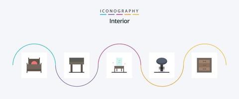 pacote interior de 5 ícones planos, incluindo armários. Banqueta. cadeira. interior. Barra vetor