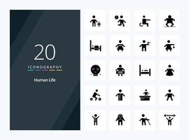 20 ícone de glifo sólido humano para apresentação vetor