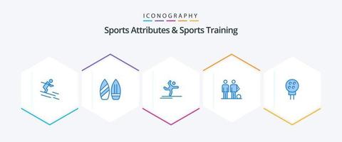 atributos esportivos e treinamento esportivo 25 pacote de ícones azuis, incluindo golfe. amigos. atleta. futebol americano. amador vetor
