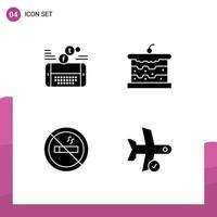 grupo de símbolos de ícones universais de 4 glifos sólidos modernos de elementos de design de vetores editáveis de viagens de pão de hotel móvel