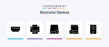 pacote de ícones de glifo 5 de dispositivos, incluindo dispositivos. cartão. hardware. gadget. dispositivos. design de ícones criativos vetor