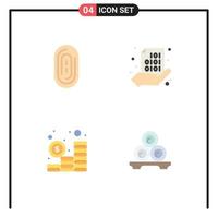 conjunto moderno de 4 ícones e símbolos planos, como código de investimento biométrico, moedas manuais, elementos de design vetorial editáveis vetor