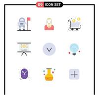 conjunto de 9 sinais de símbolos de ícones de interface do usuário modernos para caixa de apresentação de círculo marketing compras elementos de design de vetores editáveis