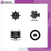 conjunto de glifos sólidos de interface móvel de 4 pictogramas de gerente profissional de negócios captura comentários elementos de design de vetores editáveis