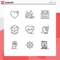 9 ícones criativos sinais modernos e símbolos de elementos de design de vetores editáveis de viagem de cubo de quadro de objeto ecg