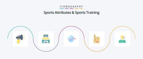 atributos esportivos e pacote de ícones planos de treinamento esportivo com 5, incluindo espuma. fanático. esporte. atirar. flecha vetor