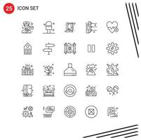 25 símbolos de sinais de linha universais de mais elementos de design de vetores editáveis de brochura de batimento cardíaco