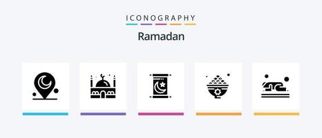 Pacote de ícones do Glyph 5 do Ramadã, incluindo almoço. Comida . Ramadã. datas . piedosos. design de ícones criativos vetor