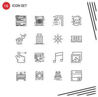 16 pacote de esboço de interface de usuário de sinais e símbolos modernos de elementos de design de vetores editáveis de viagem de calor de comida de construção