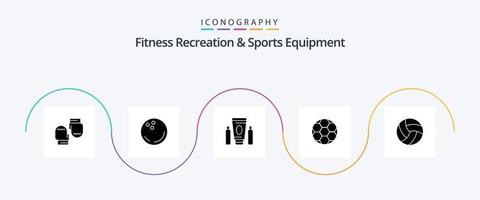 recreação de fitness e pacote de ícones de equipamentos esportivos glifo 5 incluindo vôlei. esporte. esporte. futebol. bola vetor