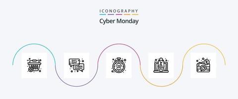 pacote de ícones da linha 5 do cyber monday, incluindo câmera. oferecer. venda. computador portátil. Tempo vetor