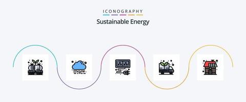 linha de energia sustentável cheia de pacote de 5 ícones planos, incluindo casa. eco. adaptador. furgão. energia vetor