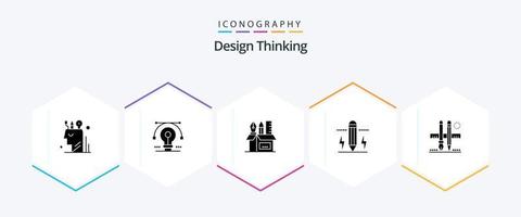 design thinking pacote de ícones de 25 glifos, incluindo edição. lápis. vetor. estacionário. lápis vetor