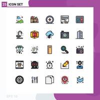 25 interface do usuário linha preenchida pacote de cores planas de sinais e símbolos modernos do elemento da web para baixo toque clique em elementos de design vetorial editáveis vetor