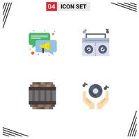 pacote de 4 ícones planos criativos de conversa prisão música arquitetura dj elementos de design de vetores editáveis