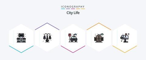 pacote de ícones de 25 linhas preenchidas da vida da cidade, incluindo caixa de correio. ambiente. vida. cidade. vida vetor