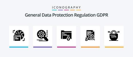 pacote de ícones gdpr glyph 5, incluindo pesquisa. segurança. pasta segura. gdpr. design de ícones criativos vetor