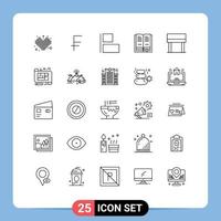 pacote de ícones de vetores de estoque de 25 sinais e símbolos de linha para arquitetura interior alinhar educação mesa elementos de design de vetores editáveis