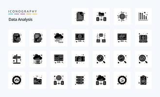 25 pacote de ícones de glifo sólido de análise de dados vetor