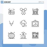 9 sinais de contorno universal símbolos de escudo nuvem madeira criptografia moeda moeda elementos de design vetoriais editáveis vetor
