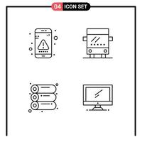 4 cores planas de linha preenchida universais definidas para interface de deslocamento de aplicativo de aplicativos móveis e web e elementos de design de vetores editáveis de computador regular