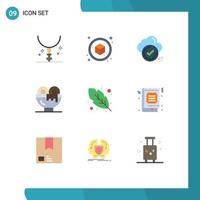 Pacote de cores planas de 9 interfaces de usuário de sinais e símbolos modernos de almoço, bebida, ok, lista de verificação de jantar, elementos de design de vetores editáveis
