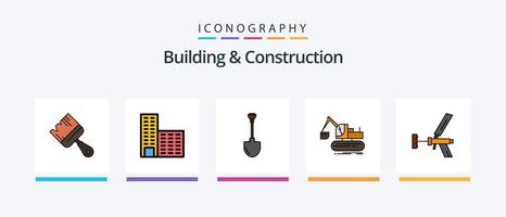 linha de construção e construção cheia de 5 ícones incluindo ferramenta. parafuso. cortador. grampo. reparar. design de ícones criativos vetor