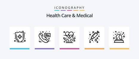 cuidados de saúde e pacote de ícones da linha médica 5, incluindo médico. ligar. saúde. leito do paciente. hospital. design de ícones criativos vetor