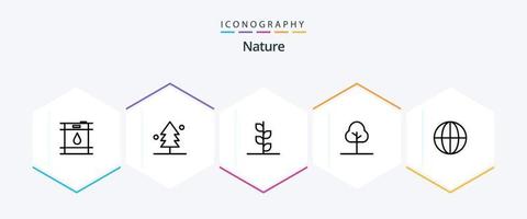 pacote de ícones de 25 linhas da natureza, incluindo . vegetação. natureza vetor