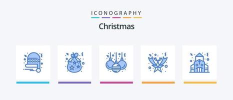 pacote de ícones de natal azul 5 incluindo . Natal. bola. prédio. caído. design de ícones criativos vetor