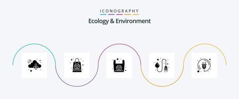 ecologia e meio ambiente glifo 5 pacote de ícones incluindo energia. energia da água. orgânico. tomada. indústria vetor