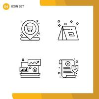 4 ícones criativos, sinais modernos e símbolos do carrinho de cifrão do mercado, investimento de verão, elementos de design de vetores editáveis