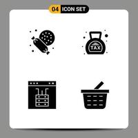 grupo de símbolos de ícones universais de 4 glifos sólidos modernos de elementos de design de vetores editáveis de página de dinheiro de banco de nuvem de supermercado