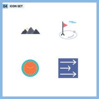 pacote de 4 ícones planos criativos de elementos de design de vetor editável de escritório de golfe de montanha de esporte de colina