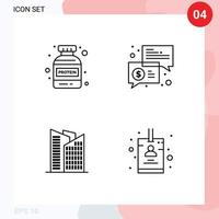 grupo de 4 sinais e símbolos de cores planas de linha preenchida para mensagens comerciais de escritório de ginástica crachá elementos de design de vetores editáveis