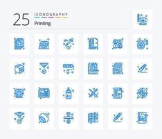 impressão do pacote de ícones de 25 cores azuis, incluindo cmyk. imprimir. produtos. papel. documento vetor