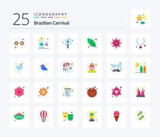 carnaval brasileiro pacote de ícones de 25 cores planas, incluindo colar. floral. moinho de vento. girassol. pena de quinn vetor