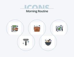 linha de rotina matinal cheia de ícones do pacote 5 design de ícones. vidro. jantar. OK. café da manhã. manhã vetor