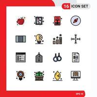 pacote de interface do usuário de 16 linhas básicas preenchidas com cores planas de layout de lâmpada bússola de navegação de emergência editáveis elementos de design de vetores criativos