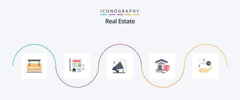 pacote de ícones imobiliários plana 5, incluindo imóveis. lar. imobiliária. Estado. lar vetor