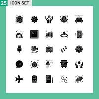 conjunto de glifos sólidos de interface móvel de 25 pictogramas de grama lavar mãos carro yang elementos de design de vetores editáveis