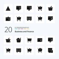 20 pacote de ícones de glifo sólido financeiro como carrinho de compras carteira de comércio eletrônico cesta de carrinho de compras vetor