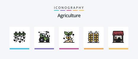 a linha de agricultura encheu o pacote de 5 ícones, incluindo o contêiner. grão. abelha. campo. Fazenda. design de ícones criativos vetor