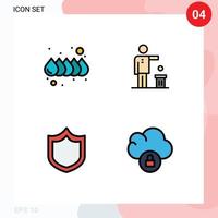 4 interface do usuário pacote de cores planas de linha cheia de sinais e símbolos modernos de proteção de cores elementos de design de vetores editáveis em nuvem de reciclagem ruim