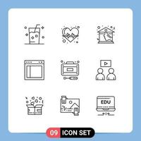 9 sinais de contorno universal símbolos de interface de cuidados de saúde de layout de site elementos de design de vetores editáveis de telhado